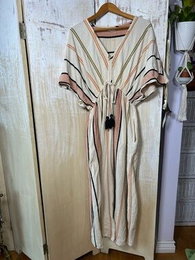 Cost Plus World Market Cream Maxi Dress with Blush & Black Stripes